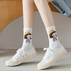 5 Pairs Cartoon Print Socks Comfy & Mid Tube Socks Women's Stockings