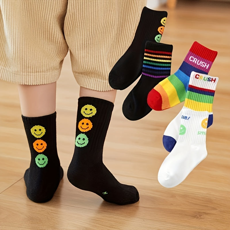 5 Pairs Boys Rainbow Knitted Crew Socks for Autumn Winter