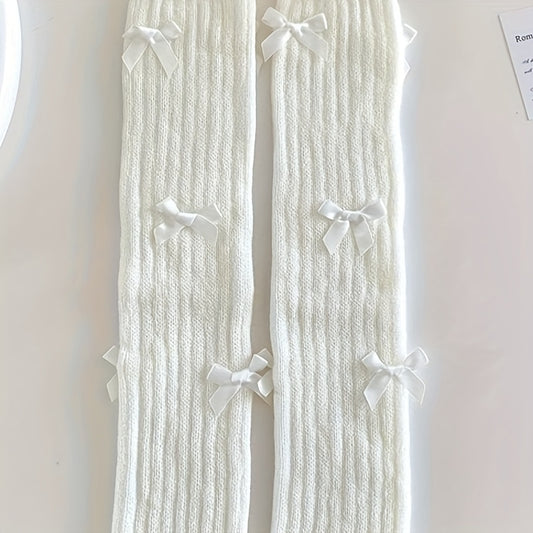 Bow Knitted Leg Warmers & Knee High Socks Women's Stockings