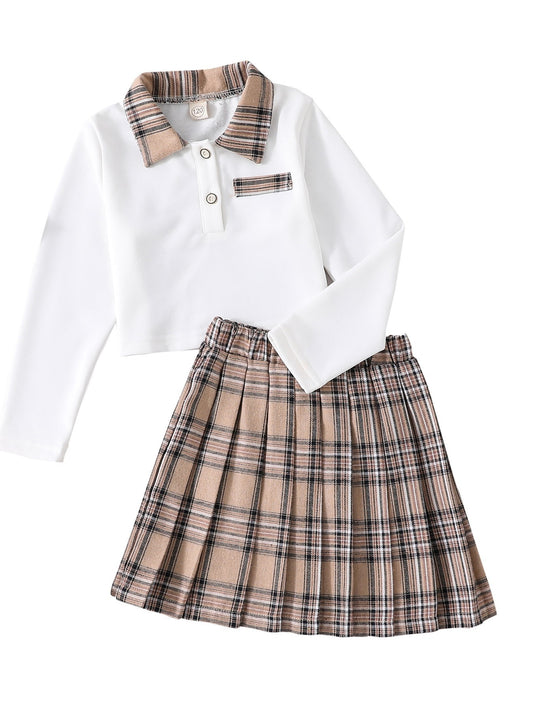 2pcs Preppy Style Sweater & Pleated Skirt Set