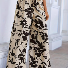 Floral Print Bow Knot High Rise Wide Leg Pants