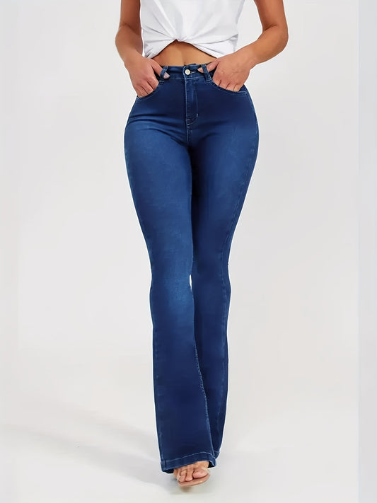 Women's High Stretch Flared Jeans Slim Fit Wide Legs Denim Pants