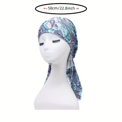 Paisley Print Head Wrap Casual Elastic Turban Soft Long Tail Bonnet