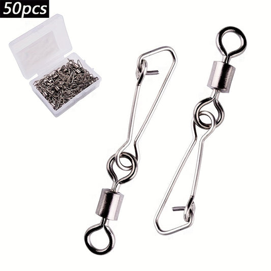 50pcs Stainless Steel Barrel Snap Swivels Fishing Line Connectors