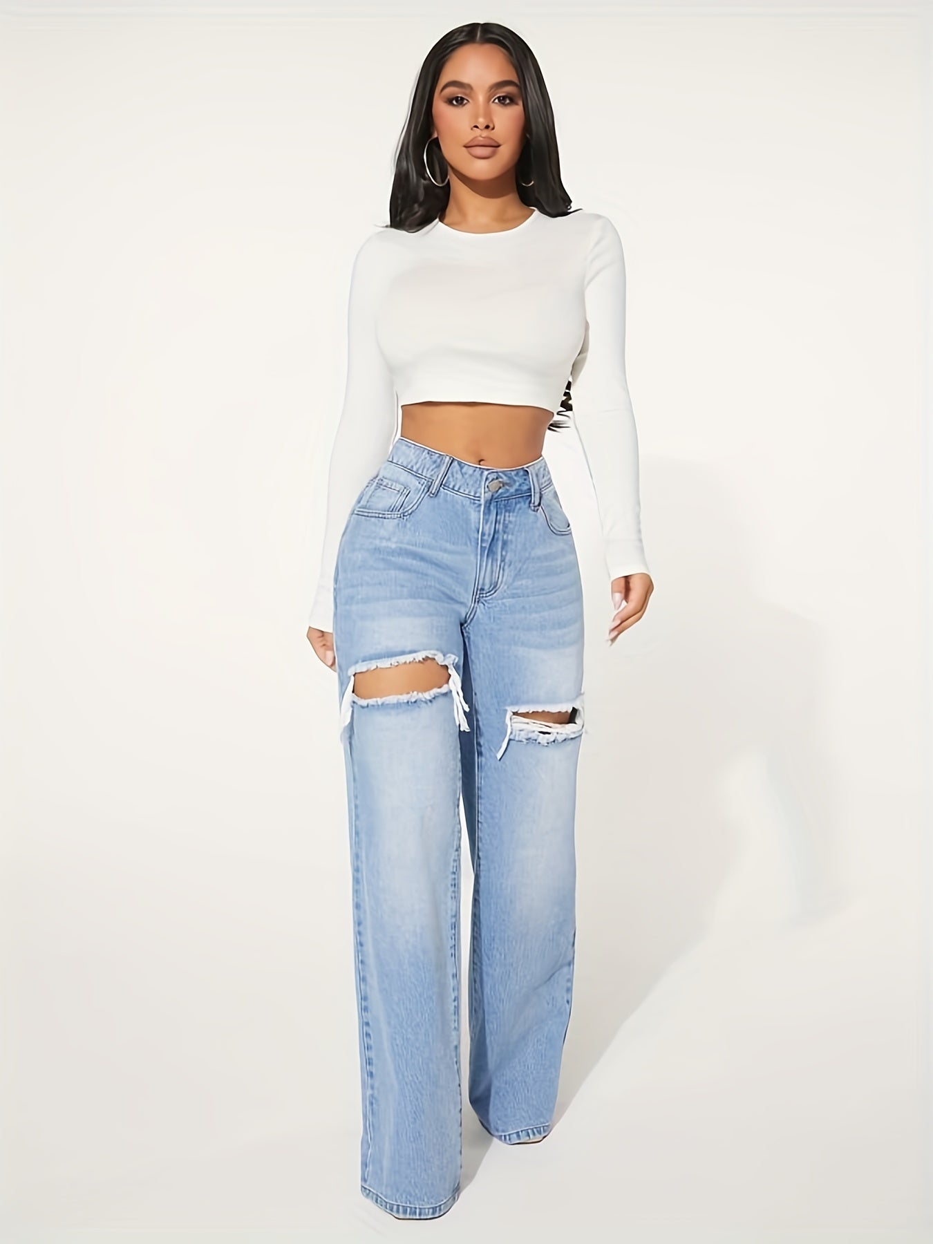 Distressed Casual Denim Pants Women's Jeans