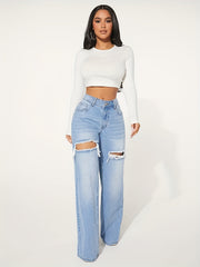 Distressed Casual Denim Pants Women's Jeans
