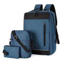 3pcs Business Commuter Laptop Backpack Set with USB Charging Port