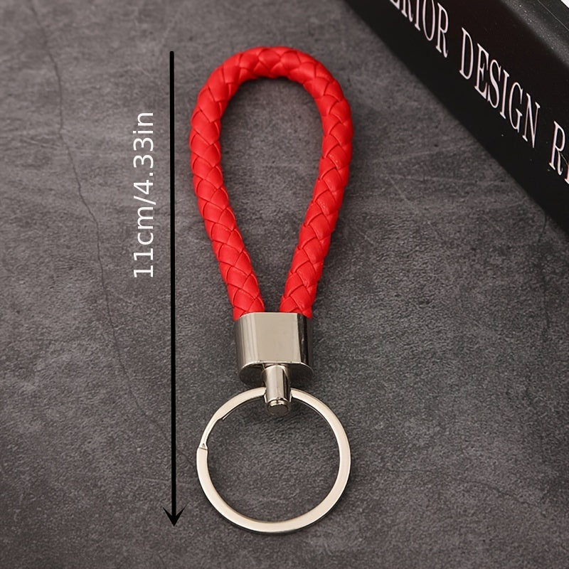 Multicolor Woven PU Leather Keychain Pendant Keyring Car Key Holder Ornament