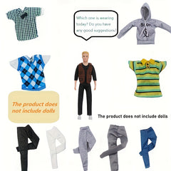 10pc Mixed Outfits for 30-02cm Male Dolls - Tops & Pants - Kids Party Clothes