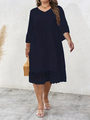  Dress Women's Plus Solid V Neck Smock Maxi Dress