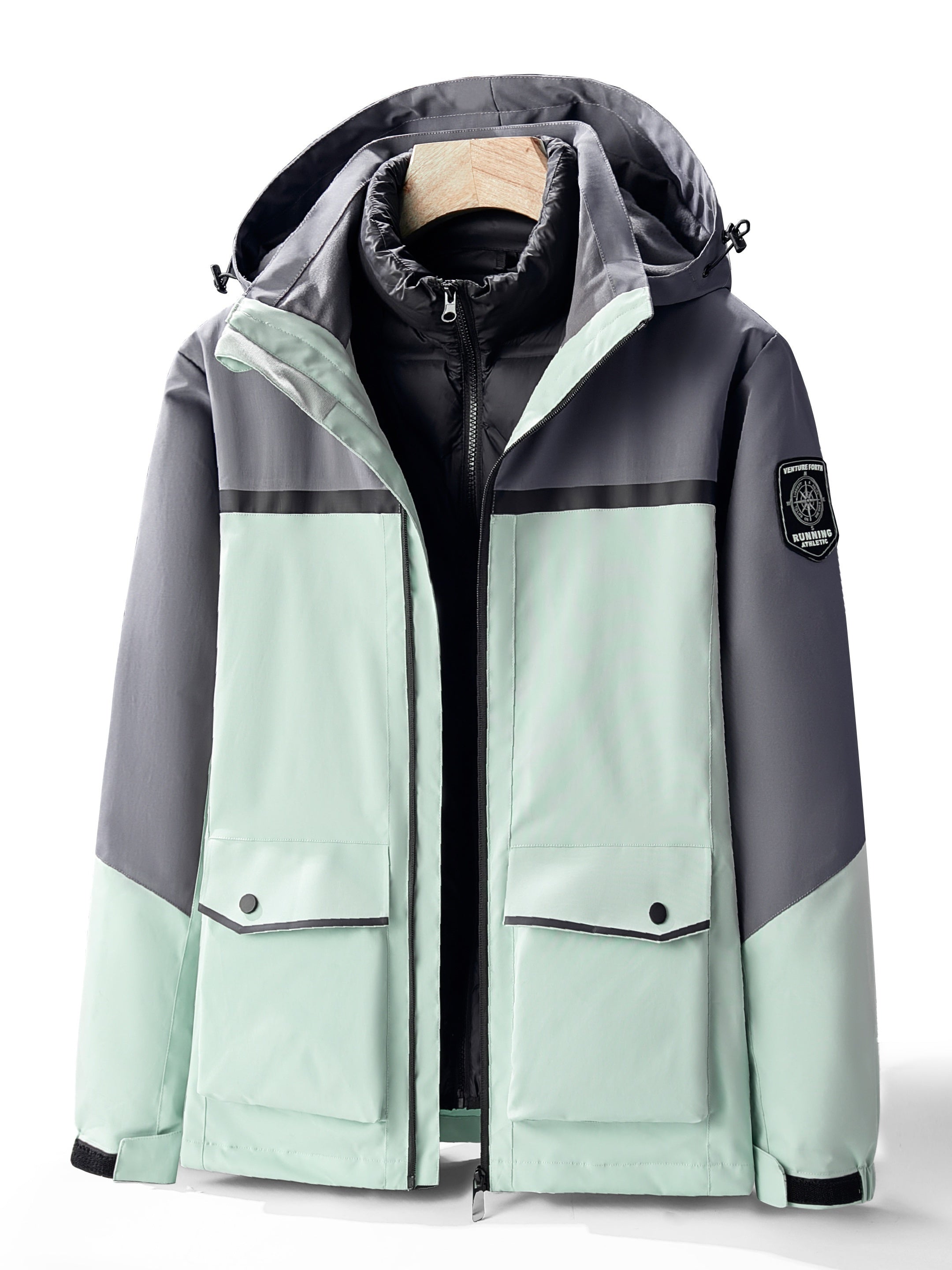 Unisex Ski Jacket with Detachable Fleece Coat Thermal Waterproof Windproof