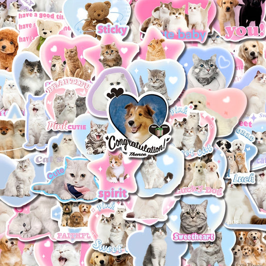 48pcs Cat & Dog Stickers Pack for Kids Laptop Luggage Notebook Bike