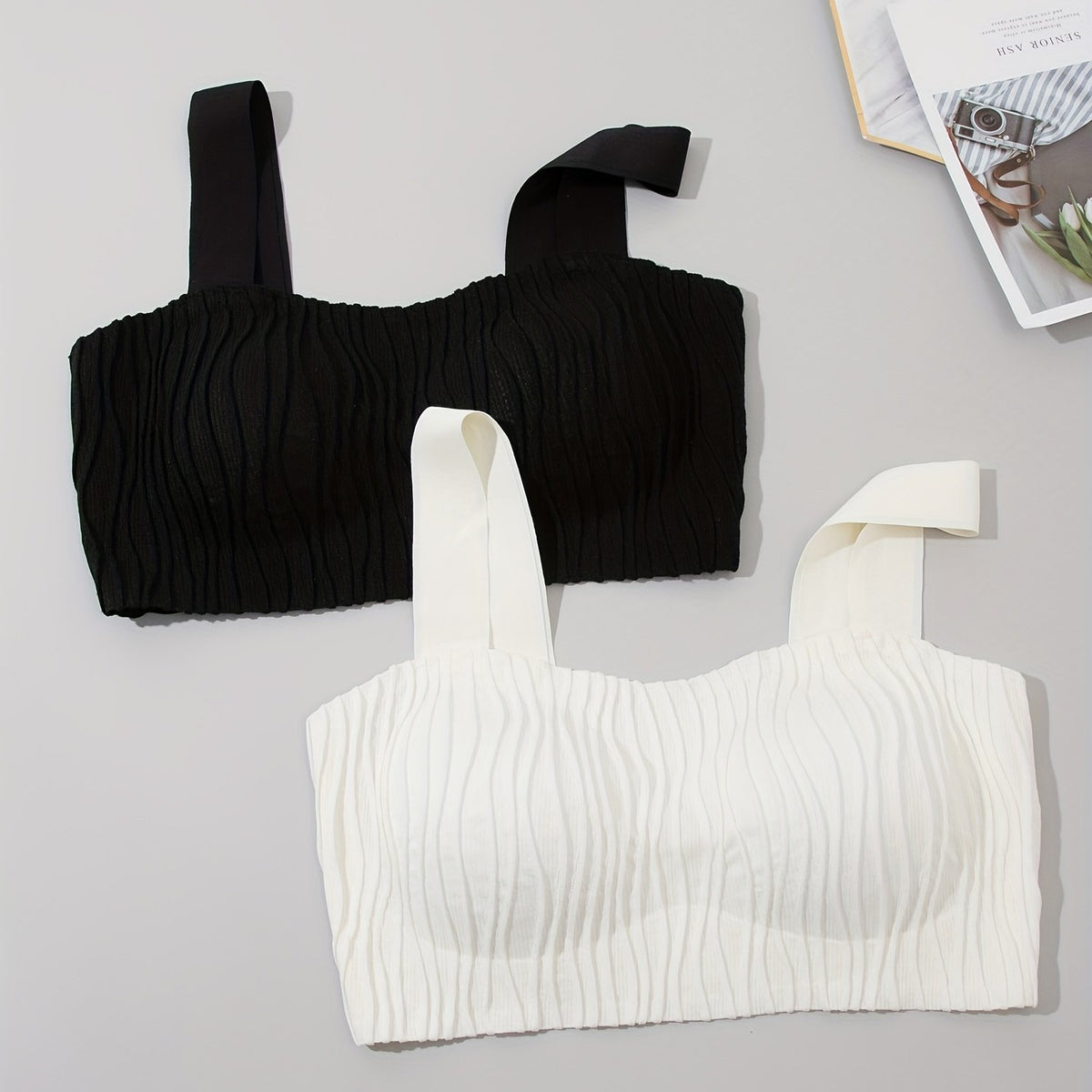 2pcs Wireless Bras Full Coverage Comfortable Solid Textured