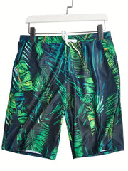 Leaves Print Shorts Casual Summer Pool Beach Shorts Men's Lounge Shorts
