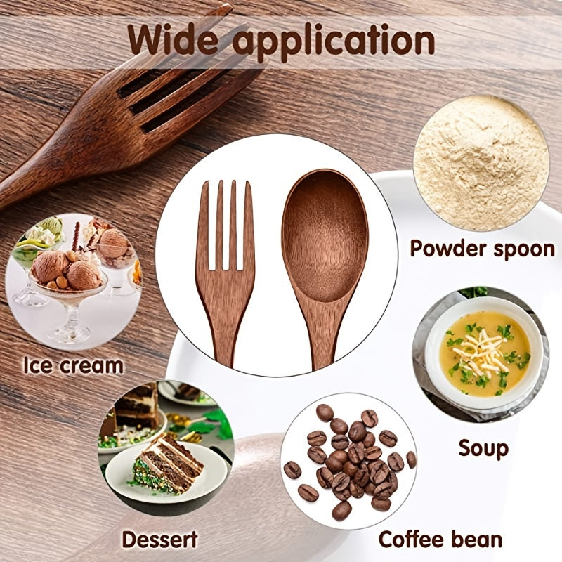 Wooden Spoon and Fork Set Kitchen Tableware Flatware Utensil Set
