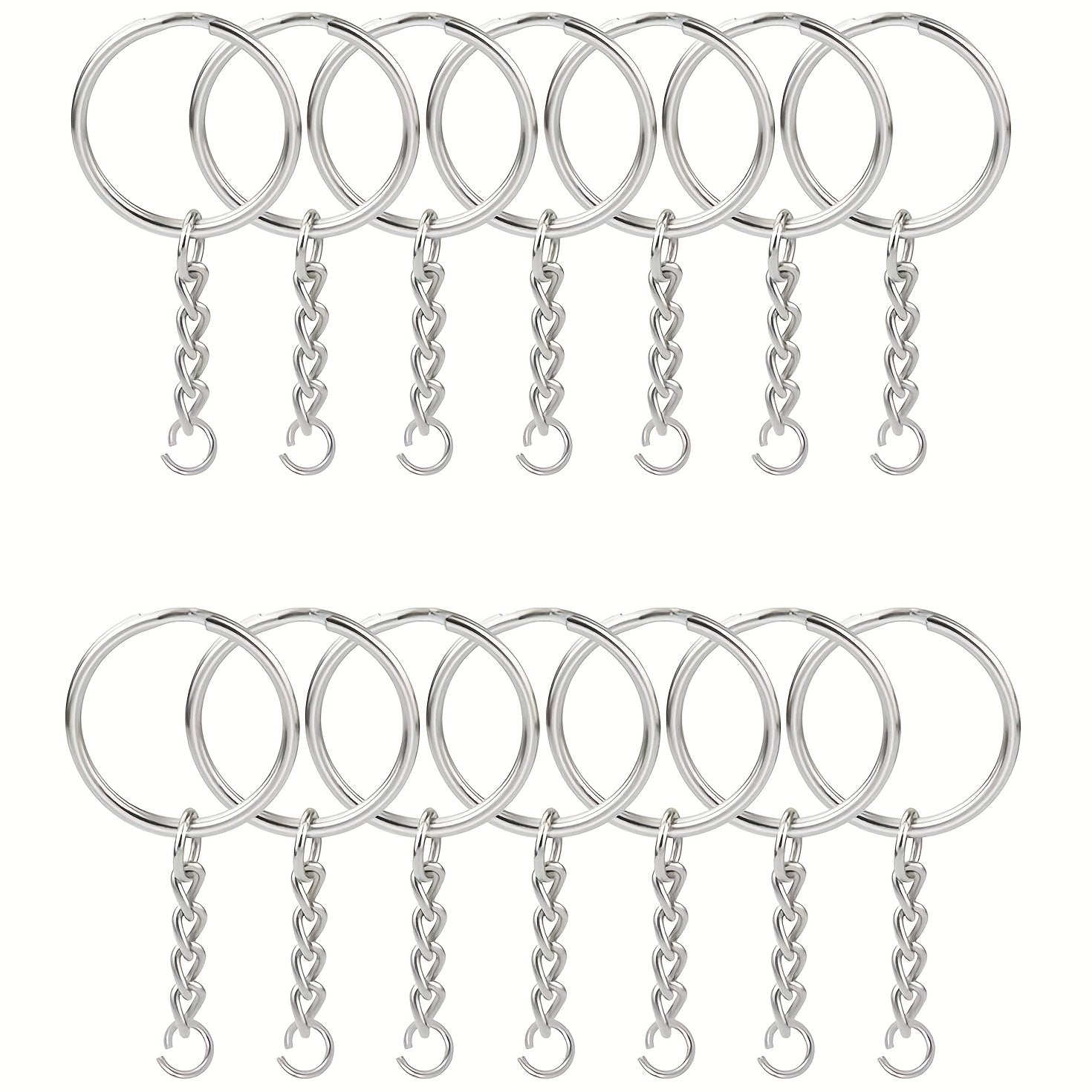 30pcs Split Keyrings With Chains Silvery Key Chains Rings Open Jump Ring 1 Inch