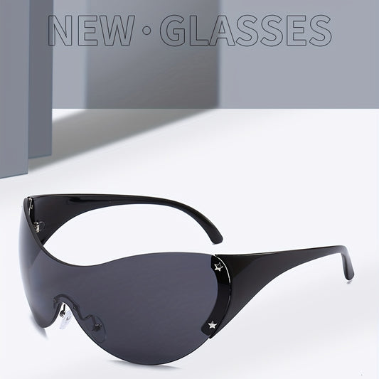 Star Detail Rimless Sports Sunglasses with Glass Box