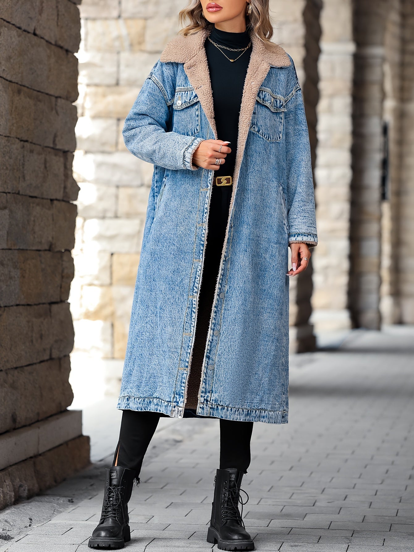  Casual Denim Jacket Women's Plus Solid Fleece Longline Denim