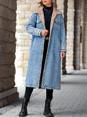  Casual Denim Jacket Women's Plus Solid Fleece Longline Denim