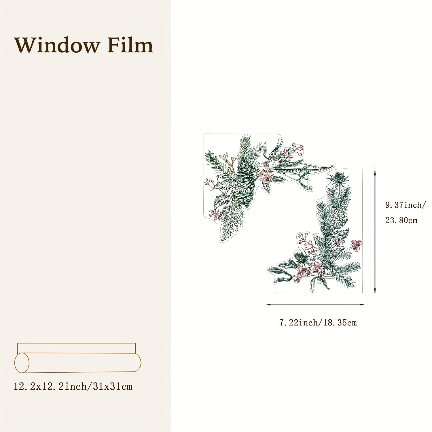 Christmas PVC Decorative Glass Film Pine Leaf Static Film