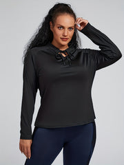  Solid Long Sleeve Quick Drying Keyhole Tie Top
