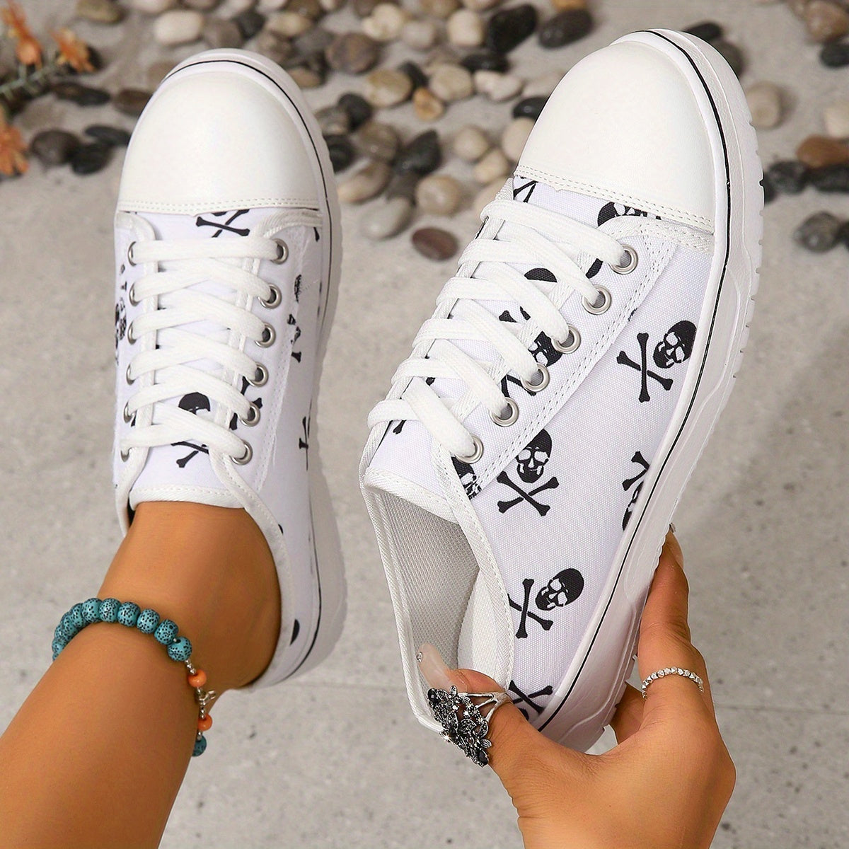Skull Pattern Canvas Shoes Halloween Slip On Sneakers