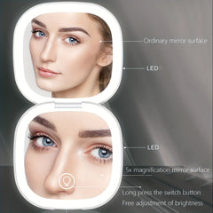 LED Compact Mirror 1x & 5x Magnification Touch Control Portable Mini Pocket