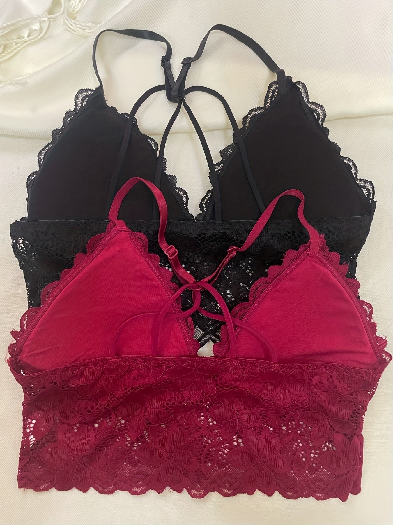2pcs Lace Bralettes Scallop Trim Everyday Bra Women's Lingerie