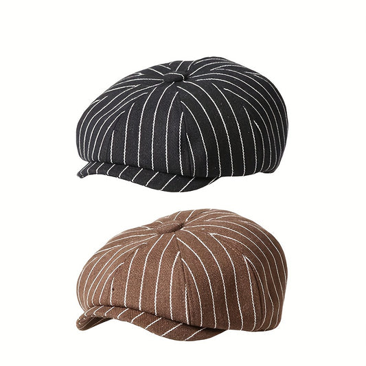 Girls Striped Beret Cap Vintage Classic Holiday Party Gift Accessories