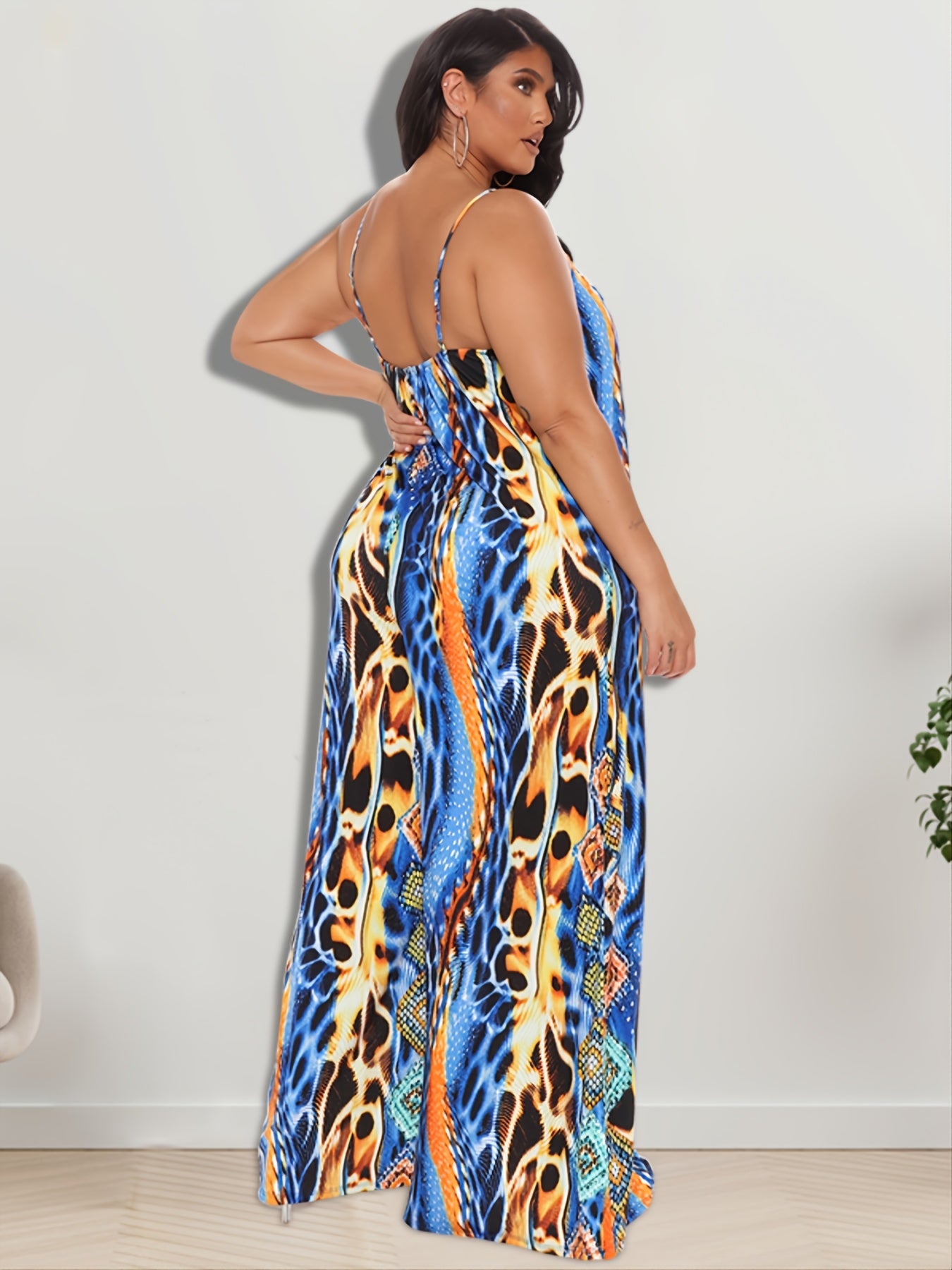 Random Print Wide Leg Cami Jumpsuit Plus Size