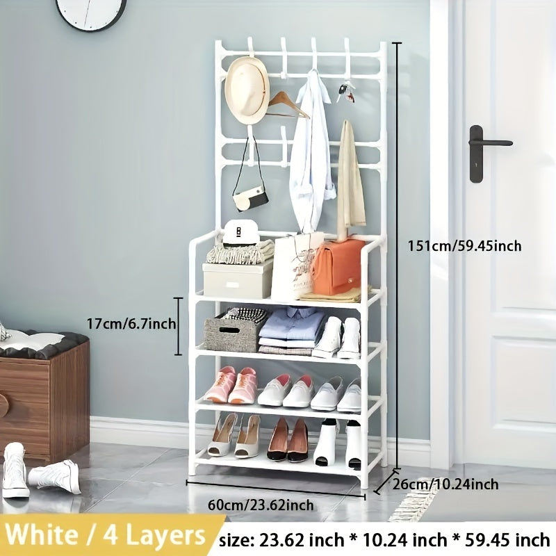 Entrance Shoe And Hat Rack with Storage Shelves & Hooks