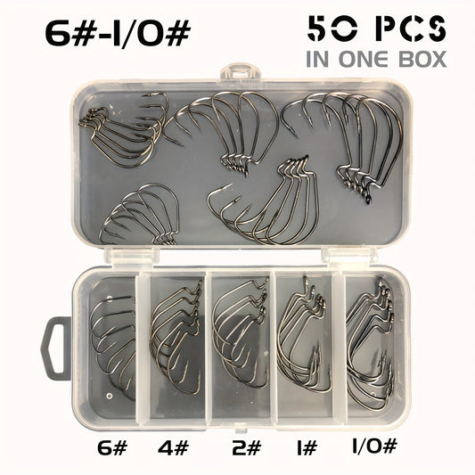 50pcs Fishing Hooks Set Sharp High Carbon Steel Hook for Freshwater & Saltwater