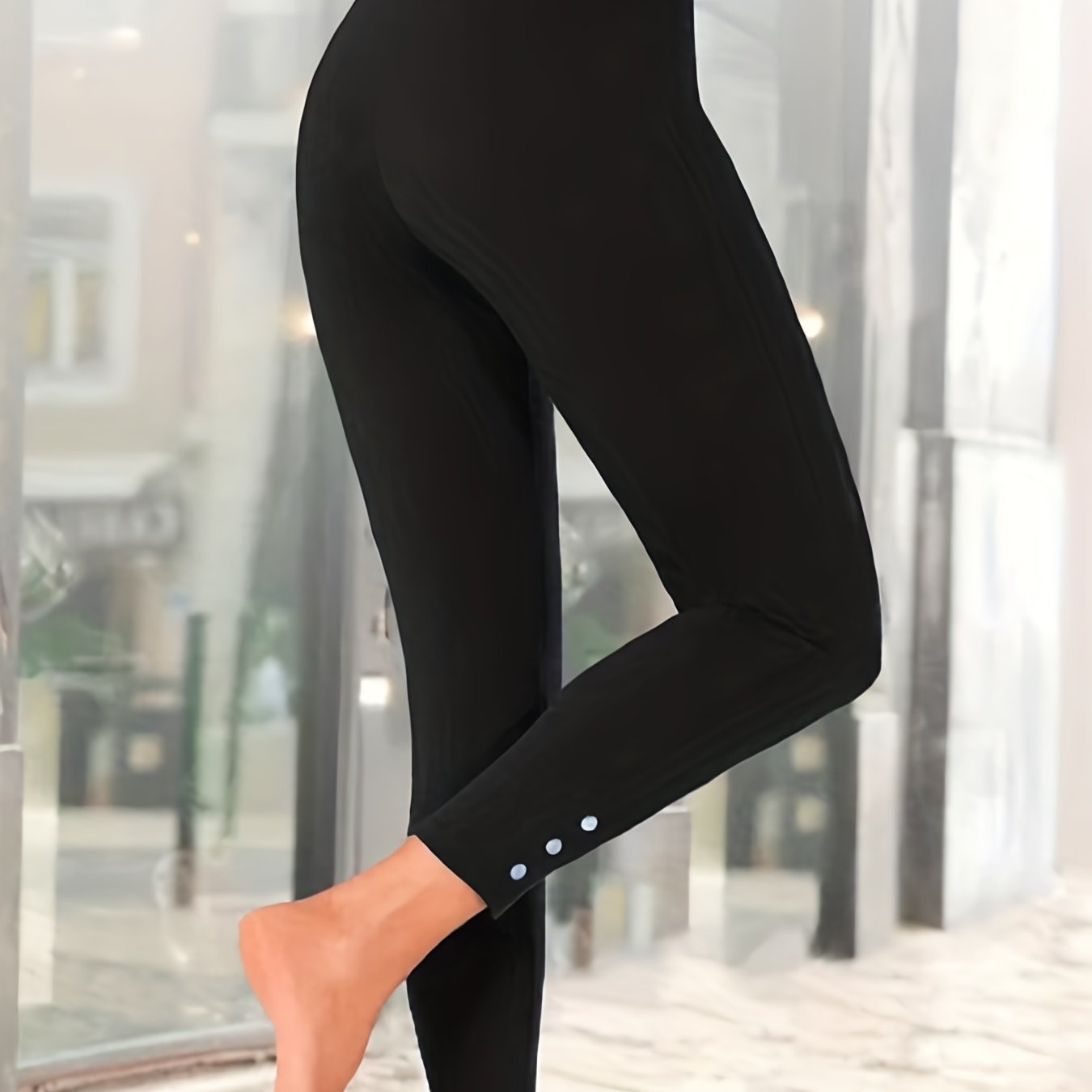  Solid Faux Pearl High Rise Fitness Leggings
