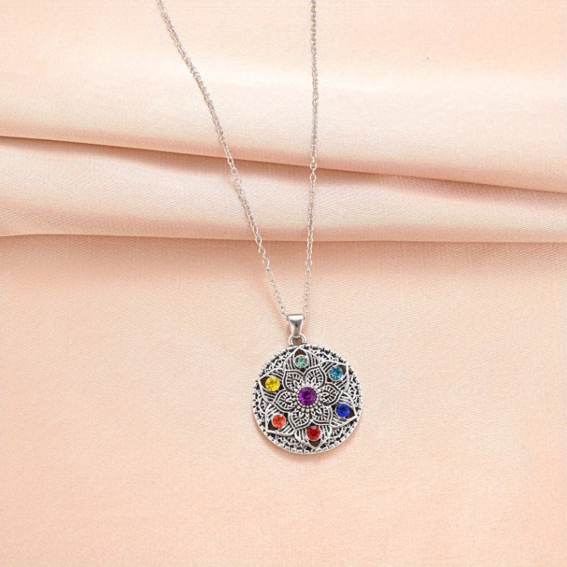 7 Chakra Necklace Ring Lotus Pendant Yoga Chakra Healing Stone Bar Necklace