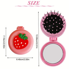 Compact Folding Hair Brush with Mirror - Travel & Makeup Mini Comb