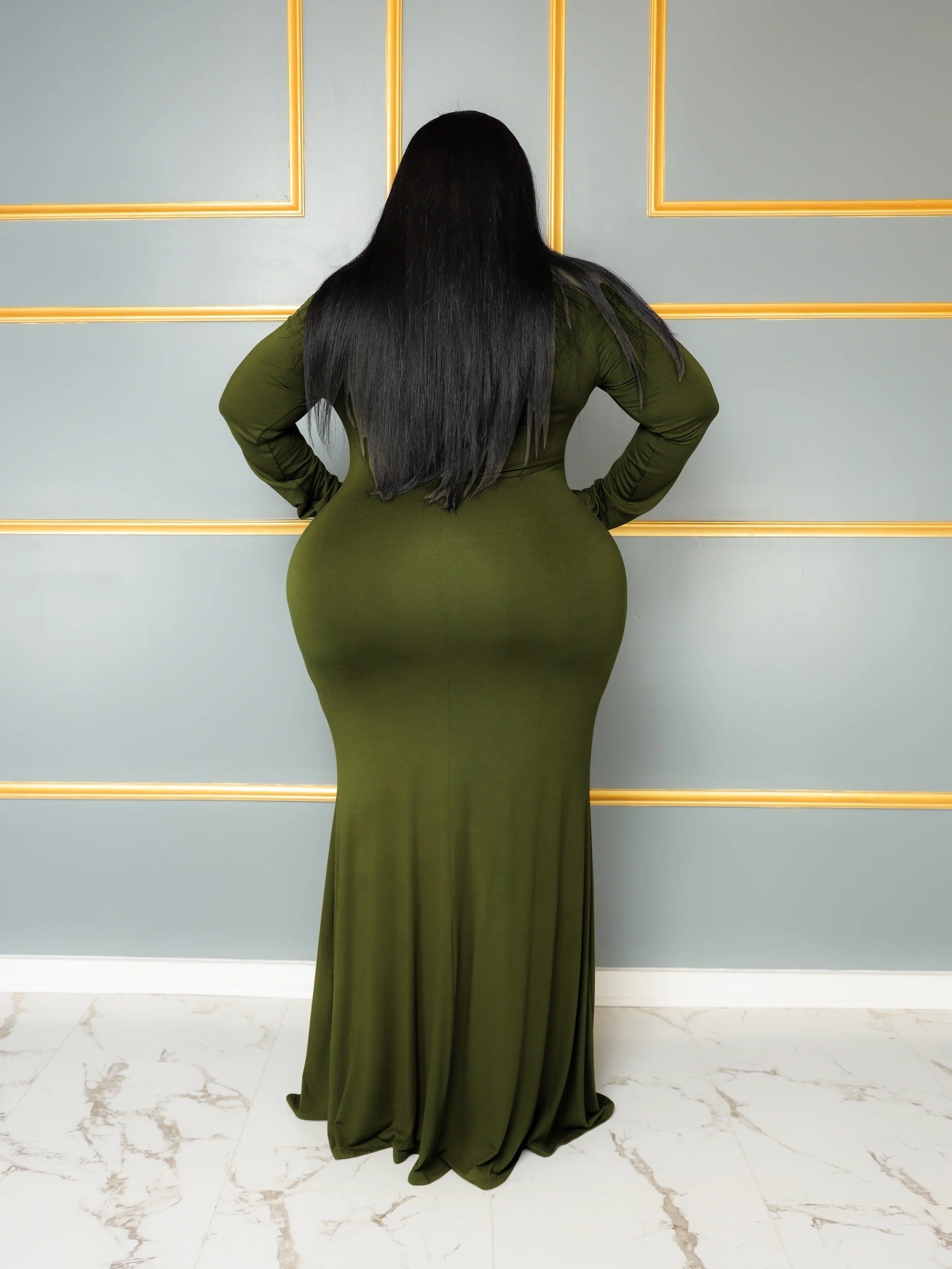  Solid Long Sleeve High Neck Stretch Dress