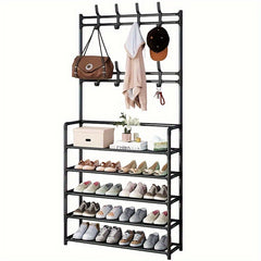 Clothes Storage Rack With Shoe Storage Rack Metal Stand Hooks Organiza