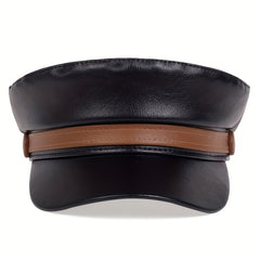 Vintage PU Leather Beret Cap Block Berets Women Punk Octagonal Hats Painter Cap