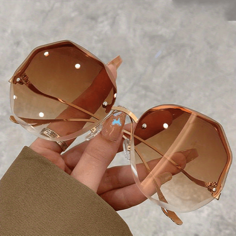 Round Rimless Sunglasses Gradient UV400 Sun Shades For Party Beach