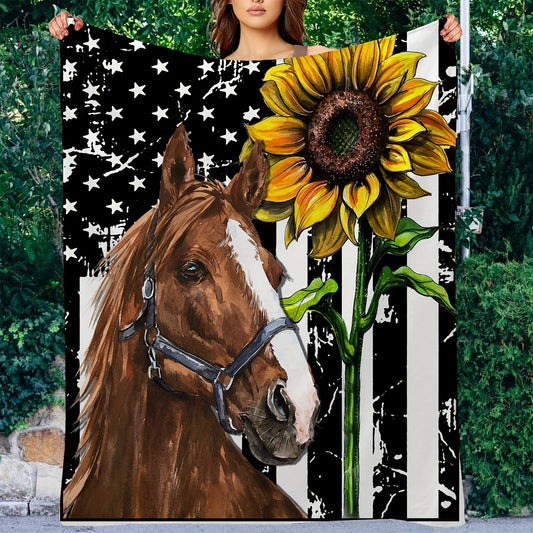 Sunflower Horse Pattern Blanket Soft Warm Throw Blanket