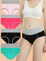 4pcs Colorblock Stretch Briefs High Waist Panties Women's Lingerie