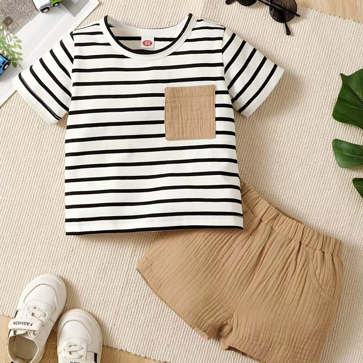 2pcs Little Boy Casual Striped Tees & Shorts Set Summer Kids Clothes