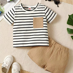 2pcs Little Boy Casual Striped Tees & Shorts Set Summer Kids Clothes