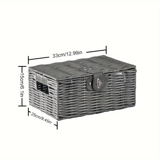 Desktop Woven Box With Lid Square Cosmetic Storage Box With Handles