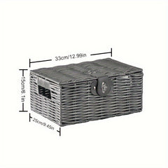 Desktop Woven Box With Lid Square Cosmetic Storage Box With Handles