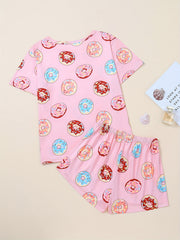Donut Print Pajama Set Short Sleeve & Shorts