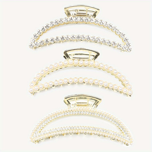 Moon Rhinestone Faux Pearl Hair Clips Claw Ponytail Buckle