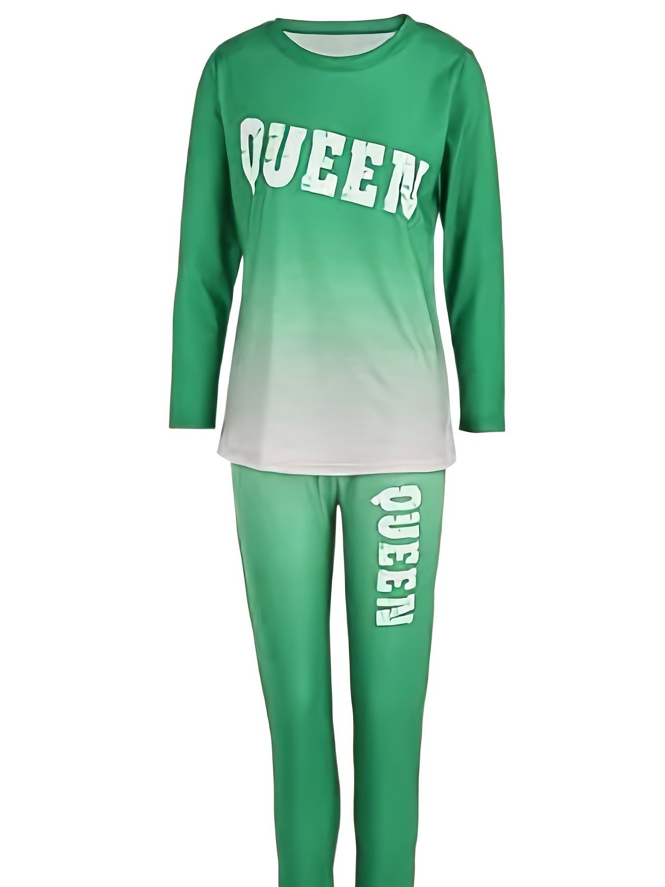 Letter Print Long Sleeve Tee & Skinny Pants Set Women's Plus