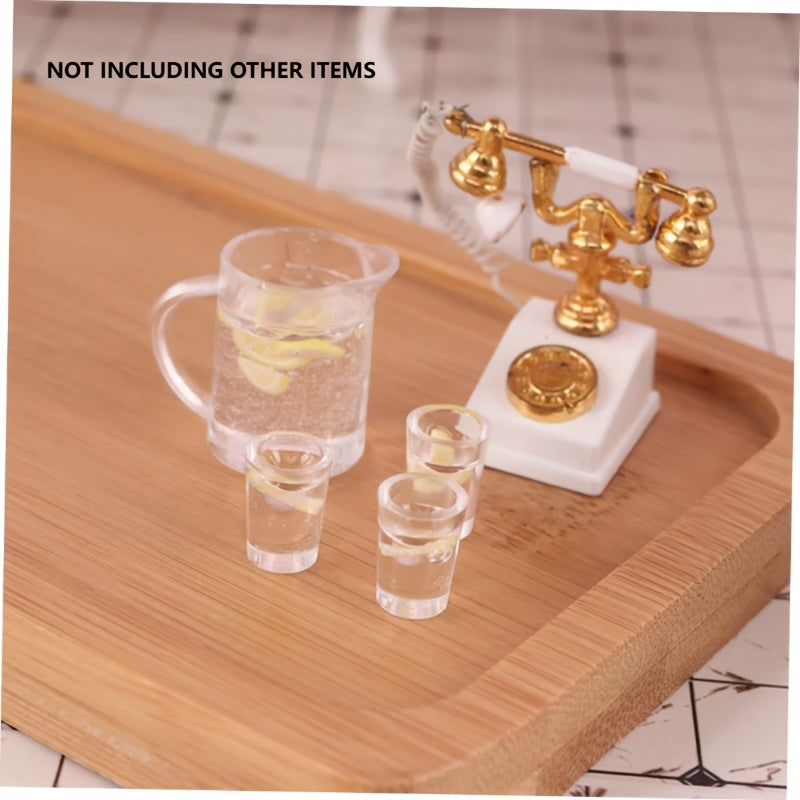 1/12 Dollhouse Cups Set with Kettle and 3 Water Cups - Mini Home Accessories