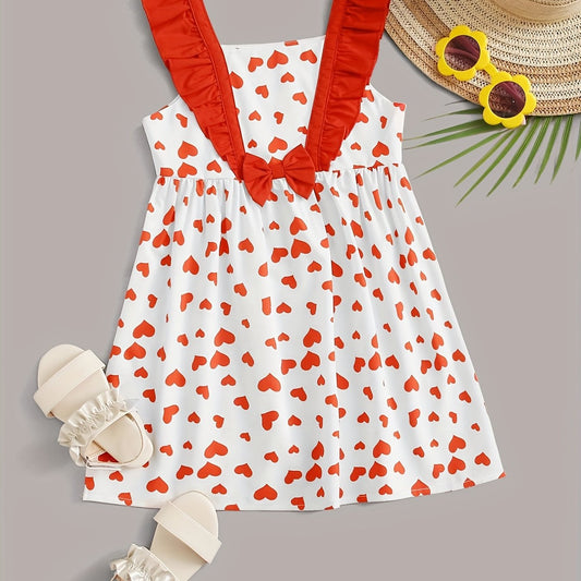 Toddler Girls Heart Graphic Bow Princess Dress For Party Beach
